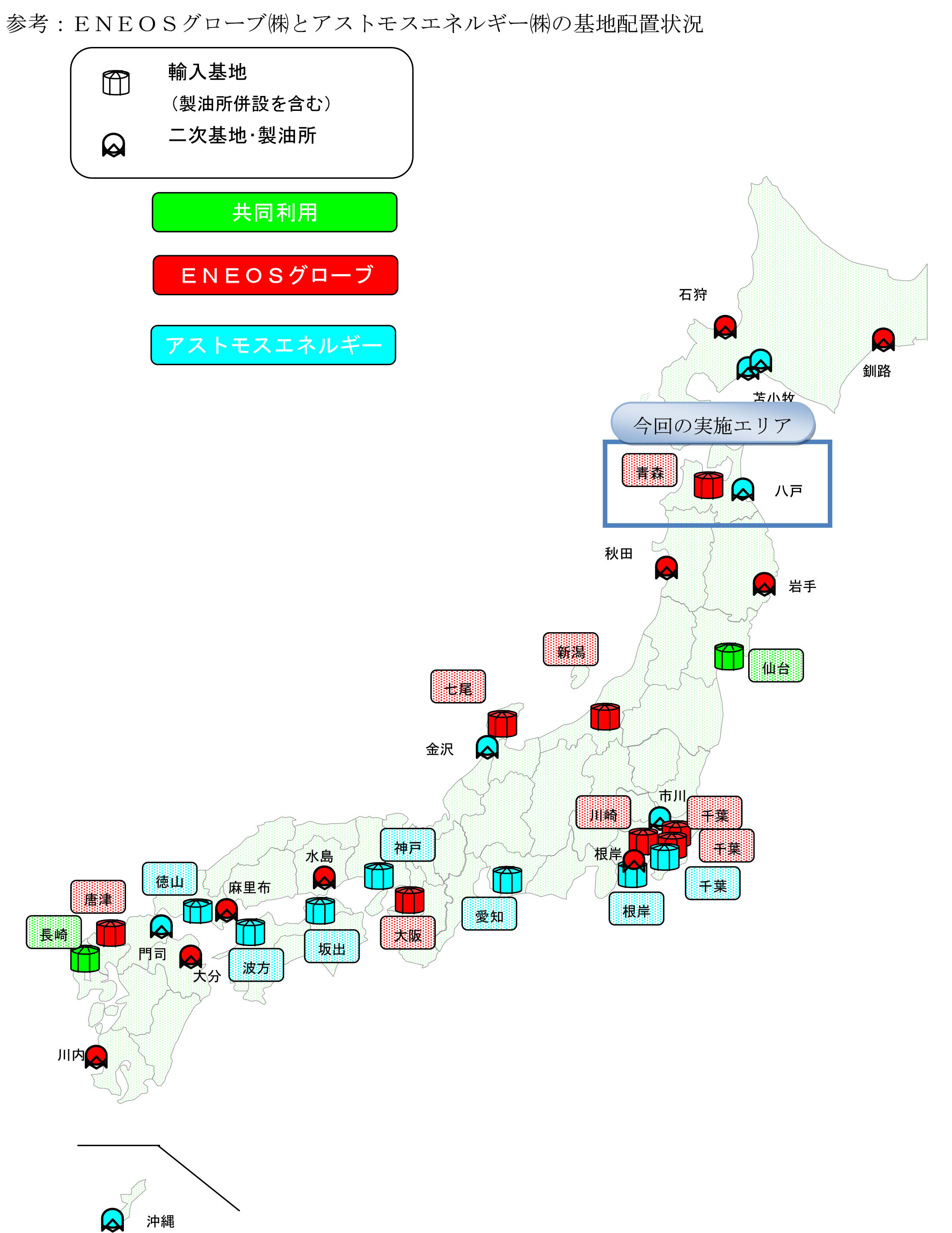 参考：ＥＮＥＯＳグローブ㈱とアストモスエネルギー㈱の基地配置状況